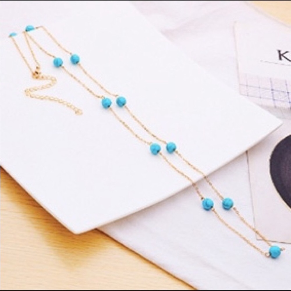 BOGO Gold & Turquoise Beaded Long Necklace NIP